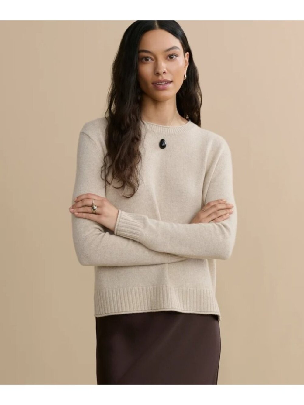 Jenni Kayne Everyday Wool Cashmere Crewneck Sweater Sz S Oatmeal Beige